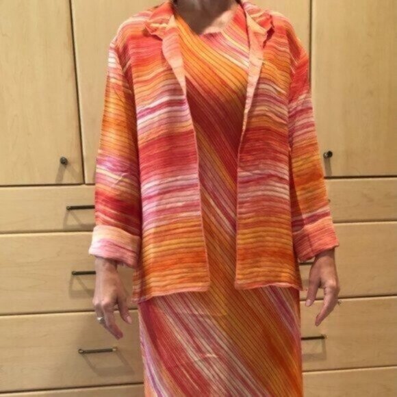 Striped Orange Maxi Dress with Jacket - Picture 11 of 12